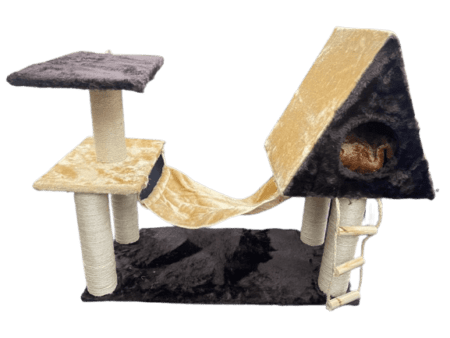 Rascador madera maciza chalet 4 pisos con red